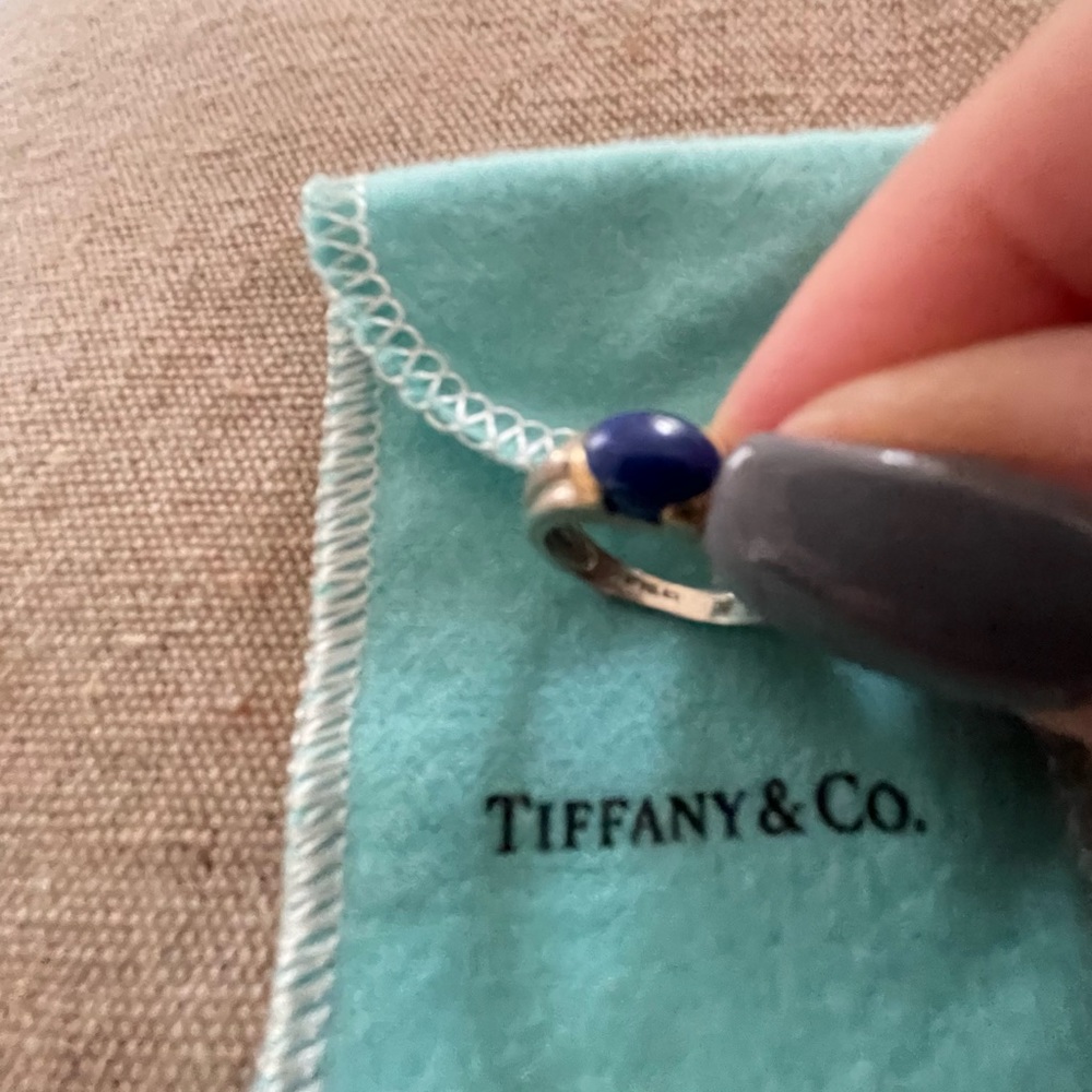 Tiffany and Co. sterling silver with 18 karat gold trim blue lapis ring size 5